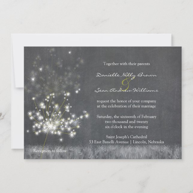 Country Dandelions Grayscale Wedding Invitation (Front)