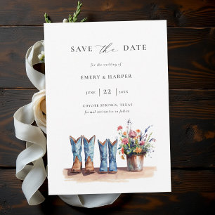 Country Denim Boots Wildflowers Rustic Wedding Save The Date