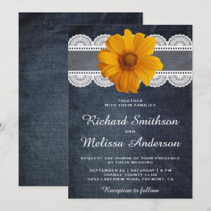Country Denim Lace Sunflower Wedding Invitation