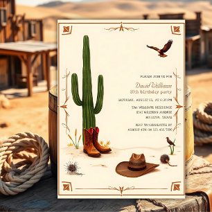 Country Desert Theme Western Cowboy Birthday Invitation