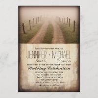 Country Dirt Road Rustic Fence Post Wedding Invite
