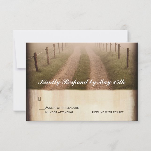 Country Dirt Road Rustic Fence Post Wedding RSVP (Front)