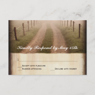 Country Dirt Road Rustic Fence Post Wedding RSVP Card