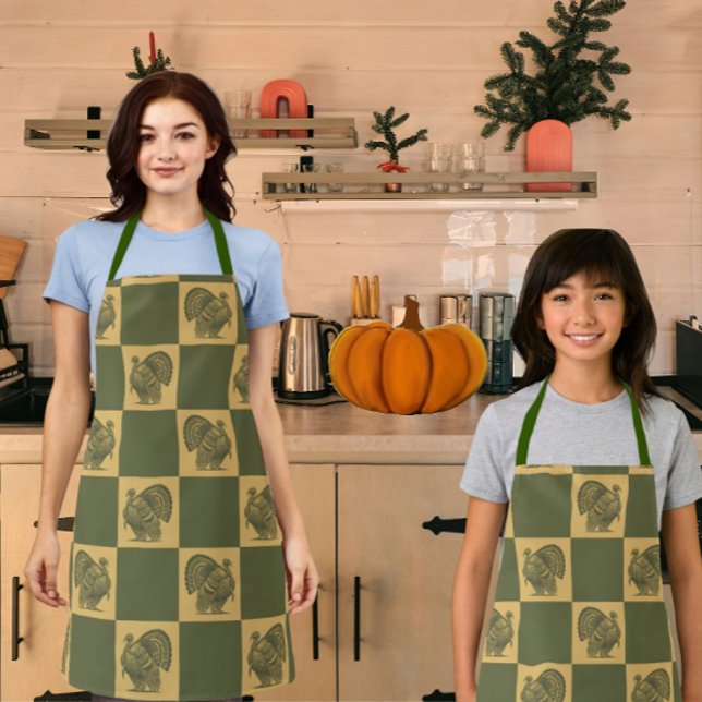 Country Distressed Faded Green Turkey Check Apron (Make it a family affair!)