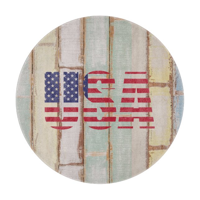 Country Distressed USA Flag Cute Rustic Wood Barn Cutting Board (Front)