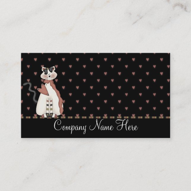 Country Dressed White Cat Business Cards (Front)