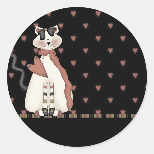 Country Dressed White Cat Stickers (Front)