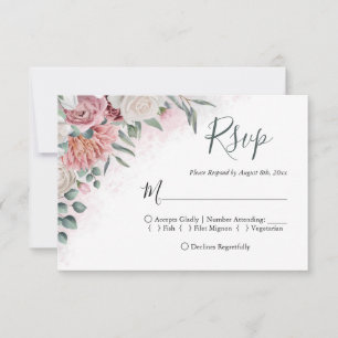 Country Dusty Rose Floral RSVP Card