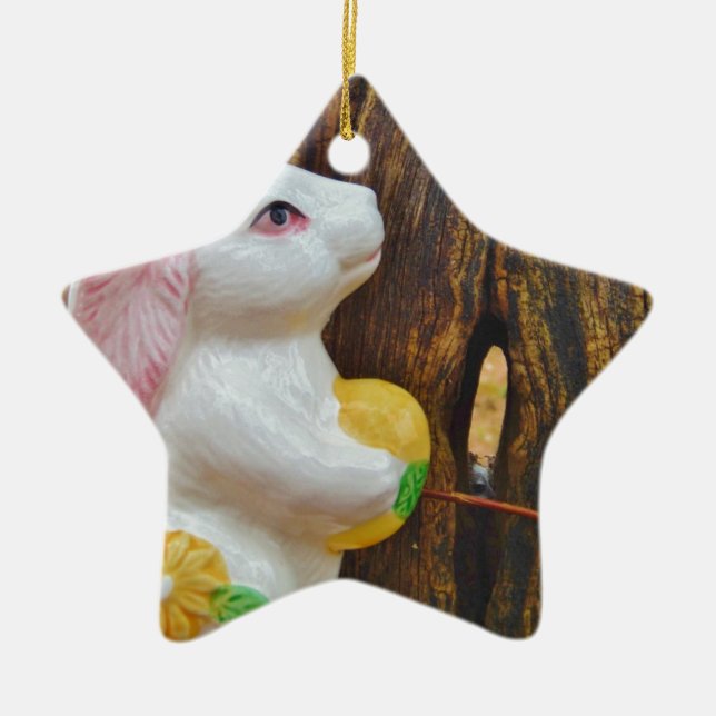 Country Easter Bunny Ceramic Tree Decoration (Front)