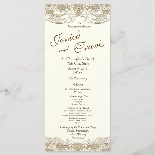 Country Elegance Burlap Floral Wedding Program Programme (Front)