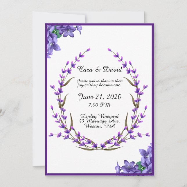Country Elegant Chic Purple Floral Wedding Invitation (Front)
