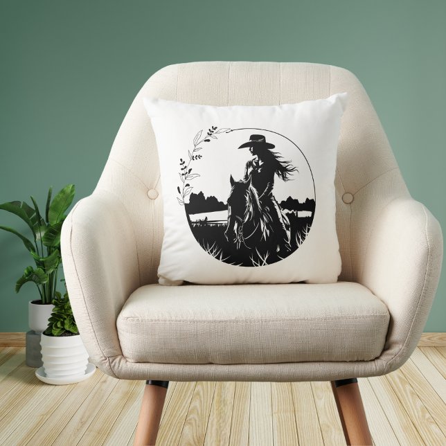 Country Elegant Horse Cowgirl Western Equestrian Cushion (Creator Uploaded)