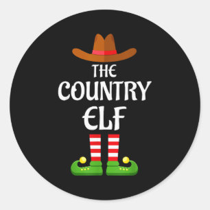 Country Elf Family Matching Group Christmas Cowboy Classic Round Sticker