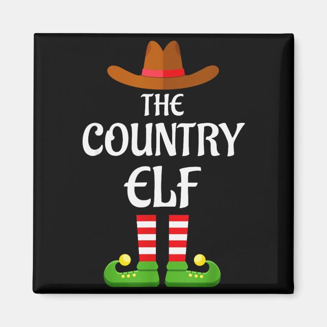 Country Elf Family Matching Group Christmas Cowboy Magnet (Front)