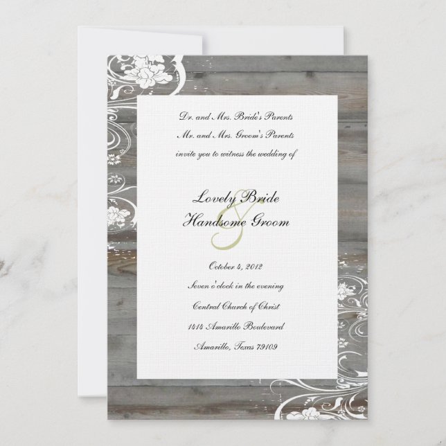 Country Faded Wood Wedding Invitation (Front)