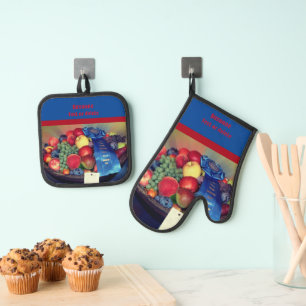 Country Fair Blue Ribbon Fruit Personalised Oven Mitt & Pot Holder Set