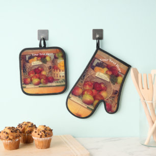 Country Fair Fruit Harvest Personalised Oven Mitt & Pot Holder Set