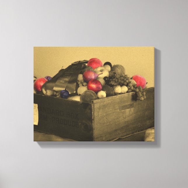 Country Fair Fruit Prize Sepia Partial Colour Canvas Print (Front)
