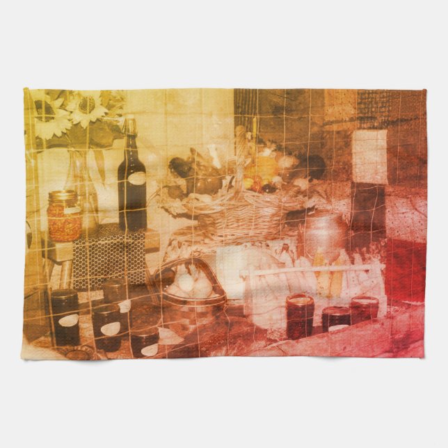 Country Fair Produce Partial Colour Vintage  Tea Towel (Horizontal)