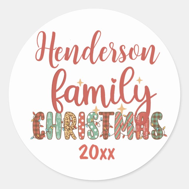 Country Family Name Christmas Classic Round Sticker (Front)
