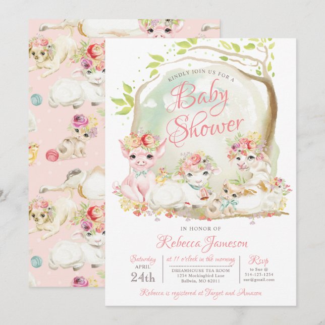 Country Farm Animals Baby Shower Invitation (Front/Back)