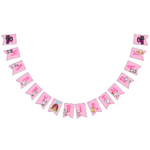 Country Farm Animals Pink Background Birthday Bunting