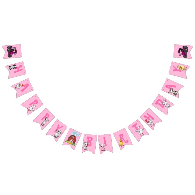 Country Farm Animals Pink Background Birthday Bunting (All)