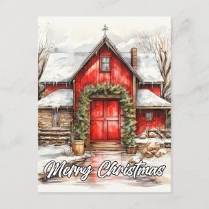 Country Farm Christmas   Happy Holidays Everyone Postcard