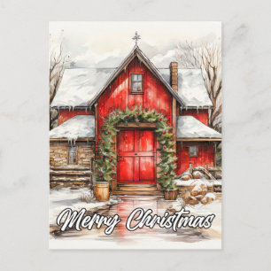 Country Farm Christmas   Happy Holidays Everyone Postcard