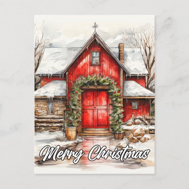 Country Farm Christmas | Happy Holidays Everyone Postcard (Front)
