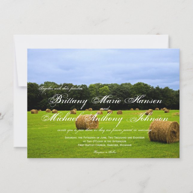 Country Farm Hay Bales Rustic Wedding Invitations (Front)