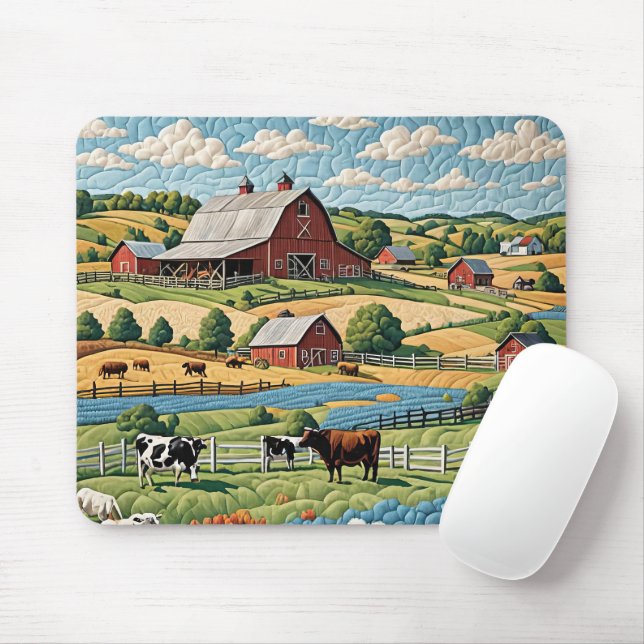Country Farm Quilt Mouse Mat (With Mouse)