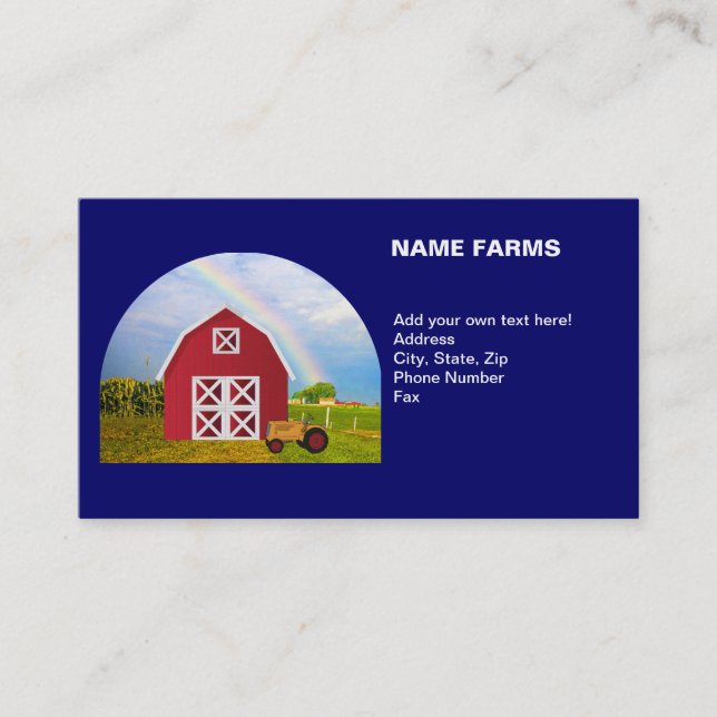 Country Farm Red Barn Blue Sky Your Name Business Card (Front)