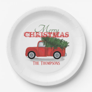 Country Farm Red Truck Custom Holiday Christmas Paper Plate