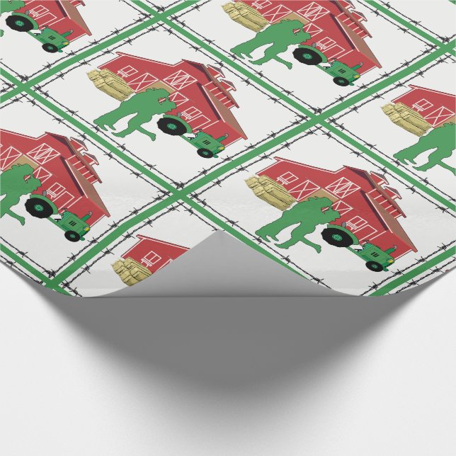 Country Farm Romantic  Couple With Barn /Tractor Wrapping Paper (Corner)