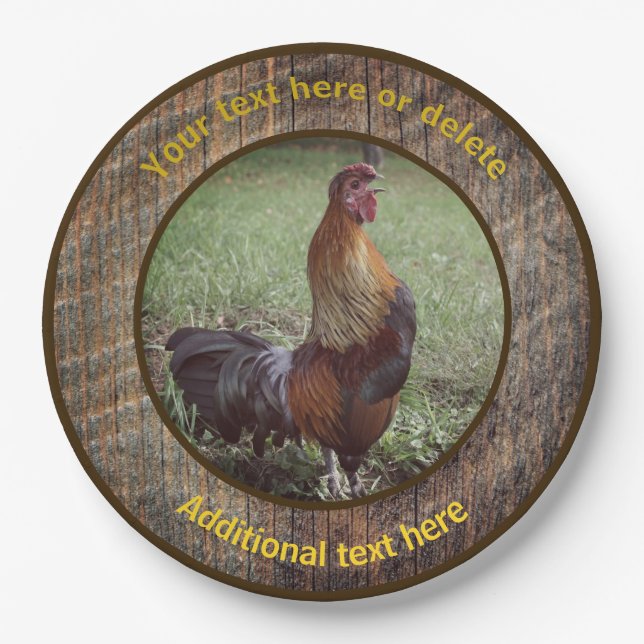 Country Farm Rooster Crowing Personalised Party  Paper Plate (Front)