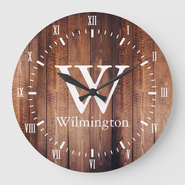 Country Farm Rustic Dark Barn Wood Planks Large Clock (Front)