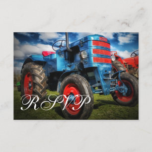 Country Farm Tractor Blue Wedding RSVP Cards
