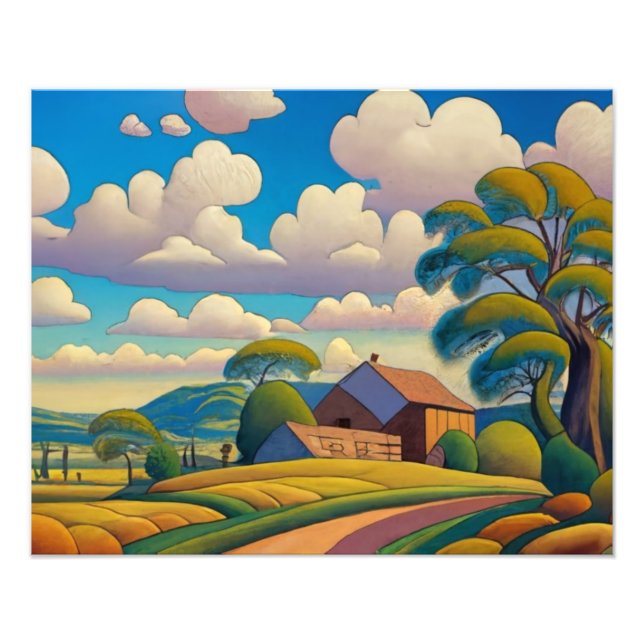 Country Farmhouse bathed in Golden Sunlight Photo Print (Front)