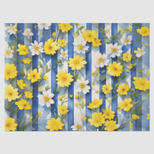 Country Farmhouse Blue, White, and Yellow Flowers Tissue Paper