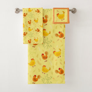 Country Farmhouse Chickens Bath Towel Set