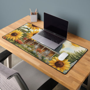 Country Farmhouse Dreamy Golden Sunflowers Desk Mat