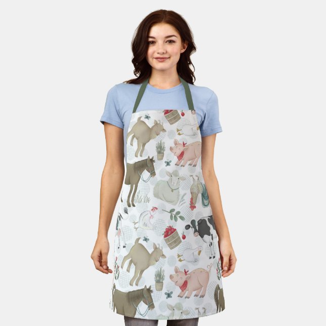 Country Farmhouse Farm Animals Sheep Cows Chickens Apron (Worn)