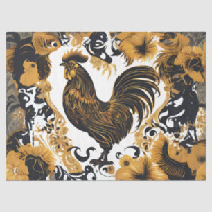 Country Farmhouse Gold and Black Rooster  Tissue Paper