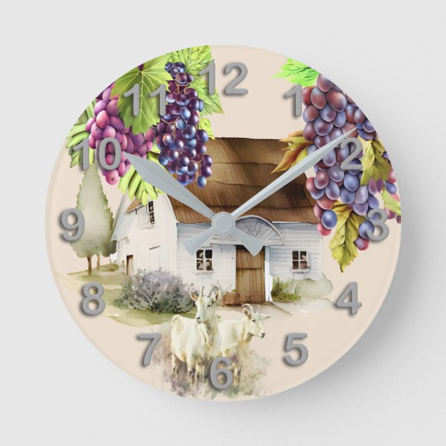 Country farmhouse grape goats kitchen  round clock (Front)