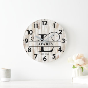 Country Farmhouse L Monogram Large Clock
