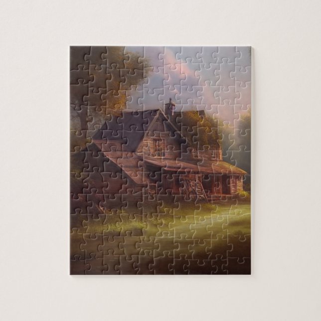 Country Farmhouse Landscape Oil Painting Puzzle  (Vertical)
