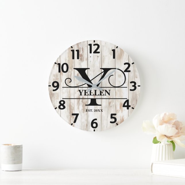 Country Farmhouse Y Monogram Large Clock (Home)