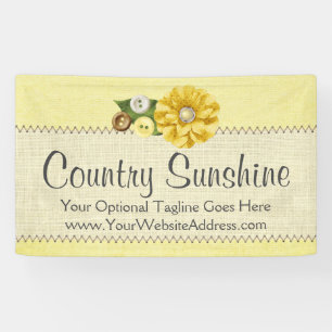 Country Farmhouse Yellow Sewing Buttons & Flower Banner