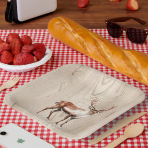 Country Faux Wood Deer Birthday Paper Plate